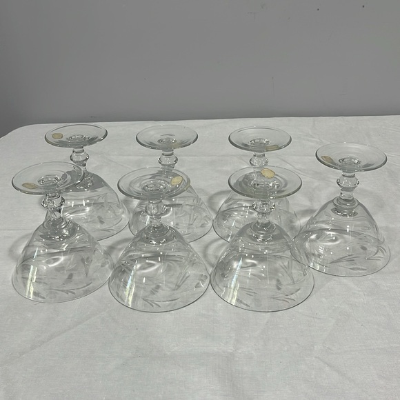 Vintage MCM Bohemia crystal etched champagne sorbet cocktails glasses set of 7 - Picture 12 of 15